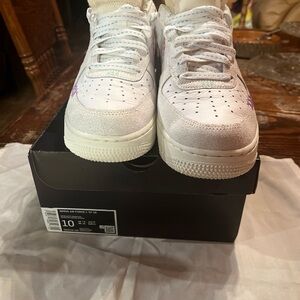 Nike Air Force 1 White and Purple Sneakers